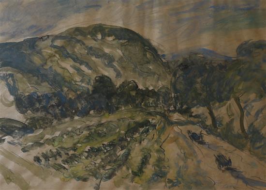 T ODonnell, watercolour on paper, wooded landscape, signed, 49 x 70cm